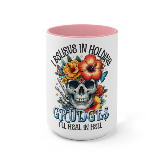 Accent Ceramic Mug 11oz/15oz: Floral Skull Contrast