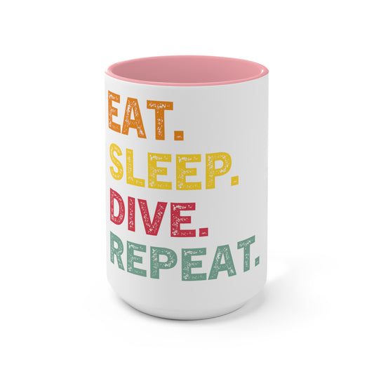 Accent Ceramic Mug 11oz/15oz: Colorful Diver's Mantra