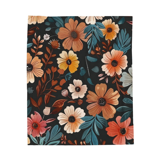 Plush Velveteen Blanket | Midnight Blossom Array