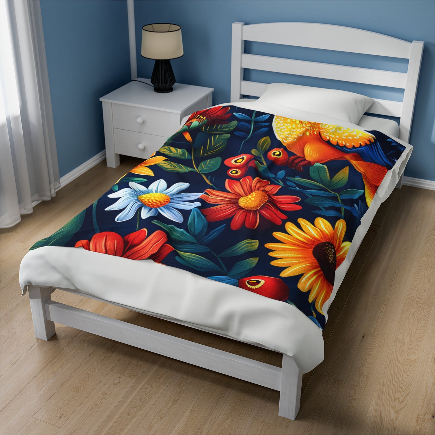 Plush Velveteen Blanket | Vibrant Floral Aviary