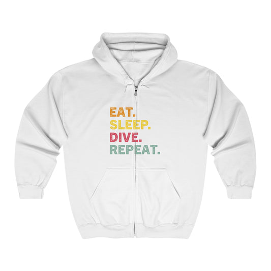 Zip-Up Hooded Sweatshirt: Colorful Diver's Mantra