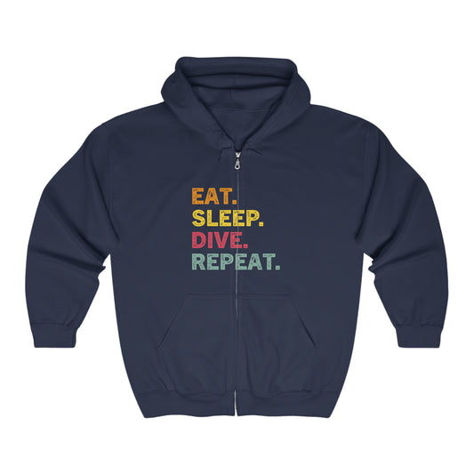 Zip-Up Hooded Sweatshirt: Colorful Diver's Mantra