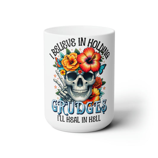 Ceramic Mug 15oz: Floral Skull Contrast